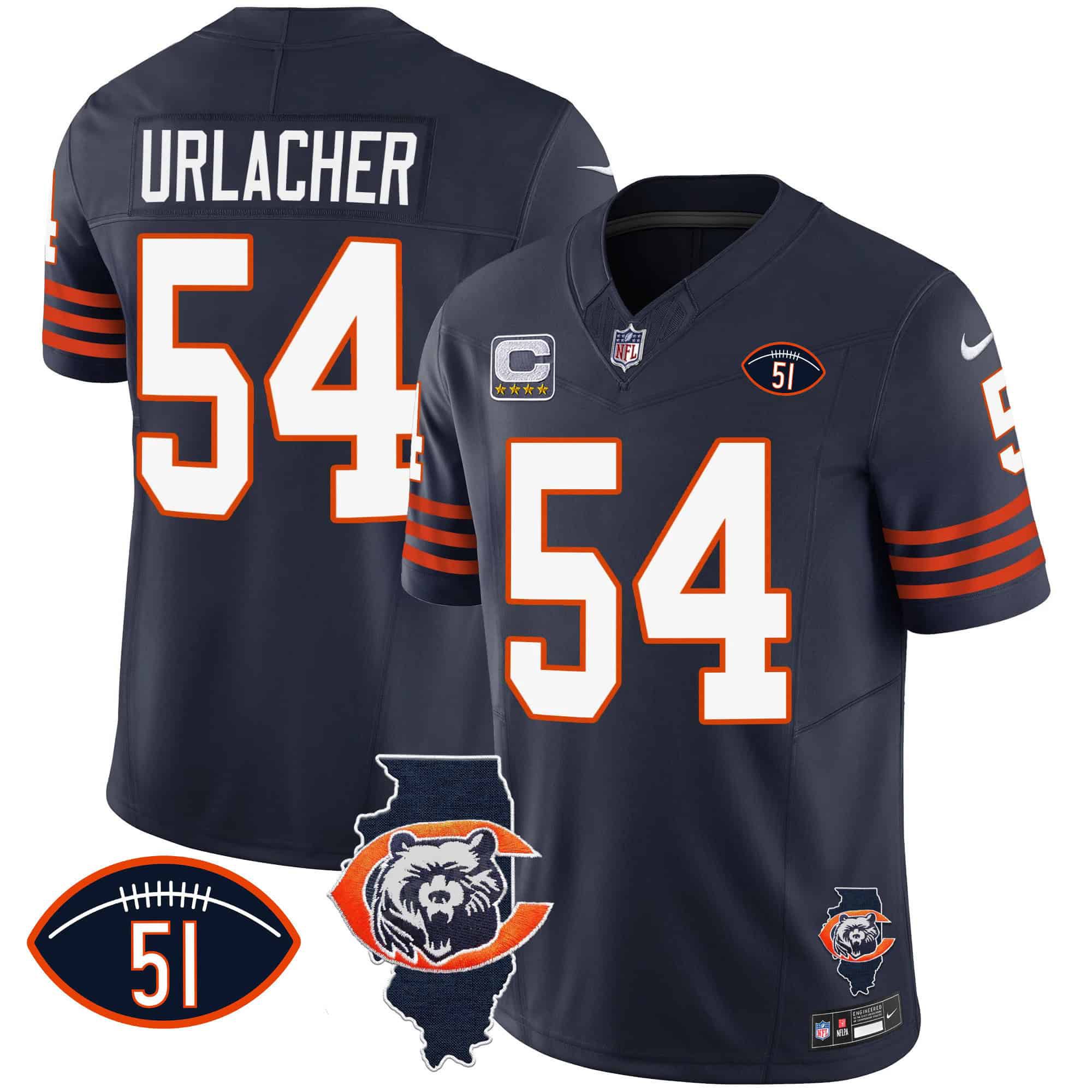 Men Chicago Bears #54 Urlacher Blue 2024 Nike Throwback Illinois Patch Vapor NFL Jersey style 1
